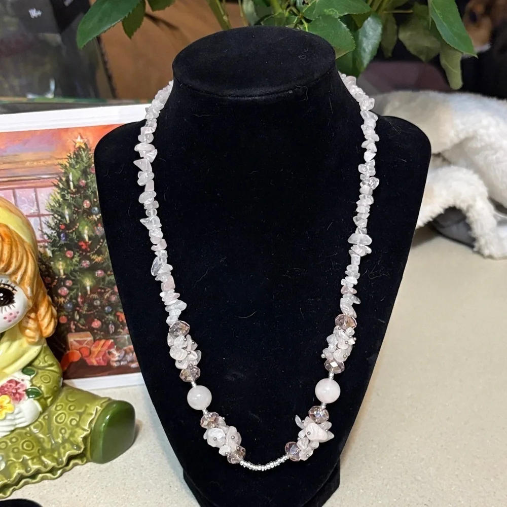Vintage Soft Pink Rose Quartz, faceted Crystal beads necklace